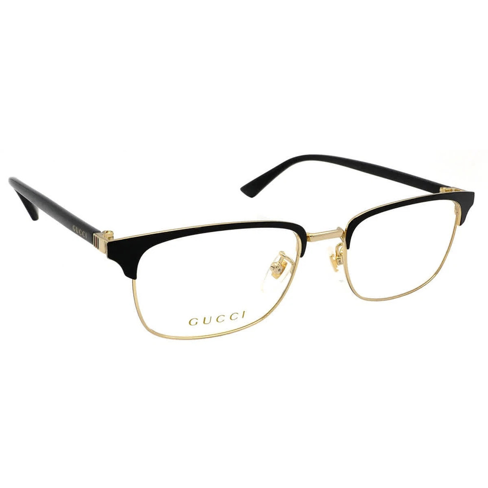 Gucci GG0131O Eyeglasses Black Gold Acetate/Metal Rectangle